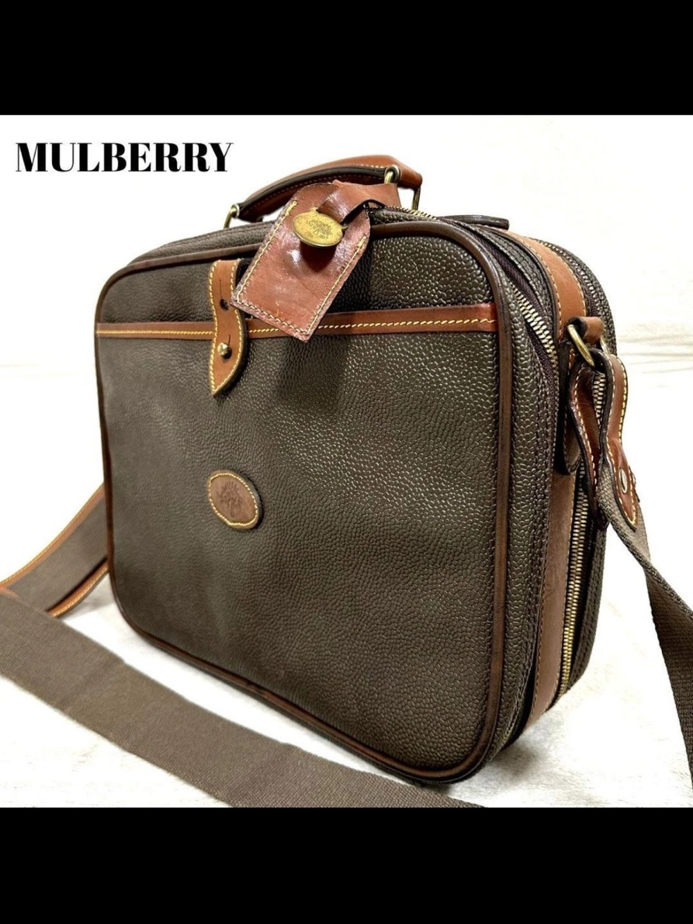 Mulberry Olive Canvas Messenger with Brown Leather Trim